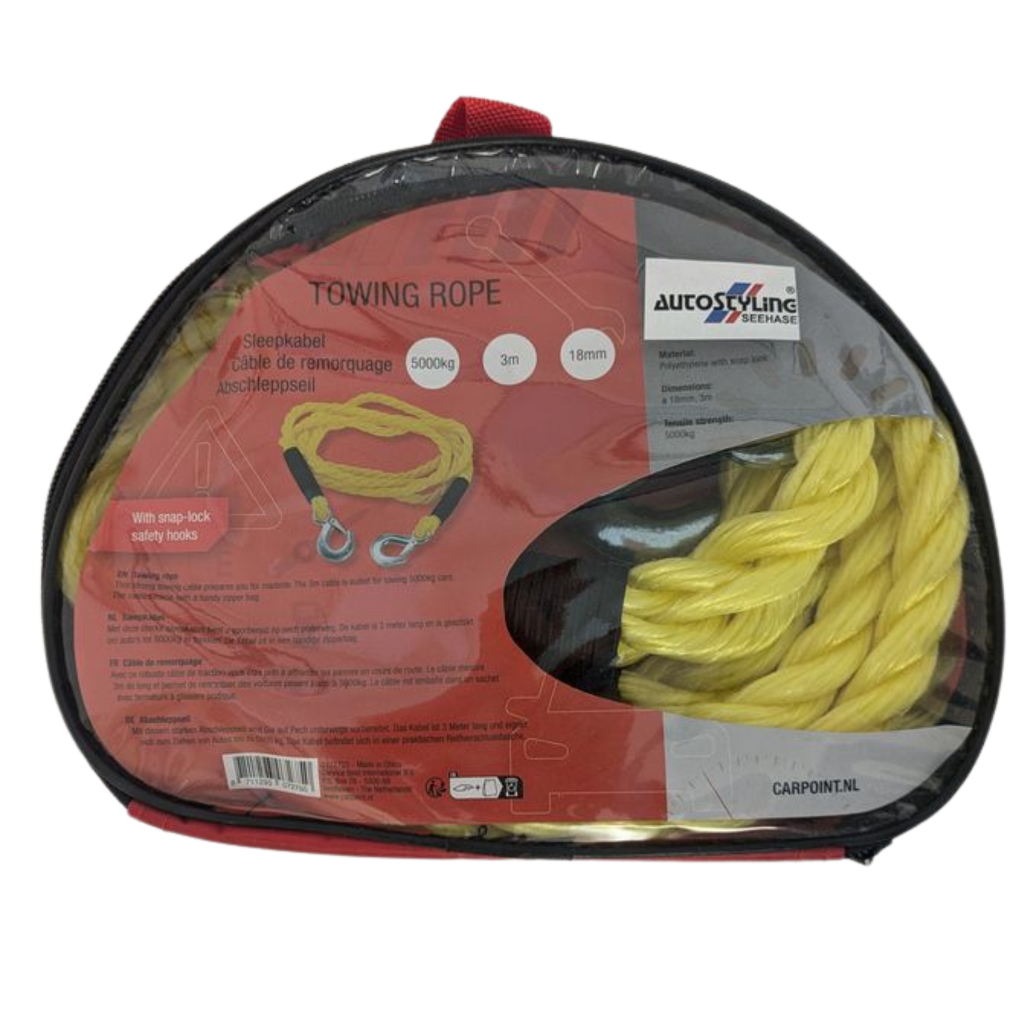 Abschleppseil 5000 kg – mit Sicherheitshaken & Tasche