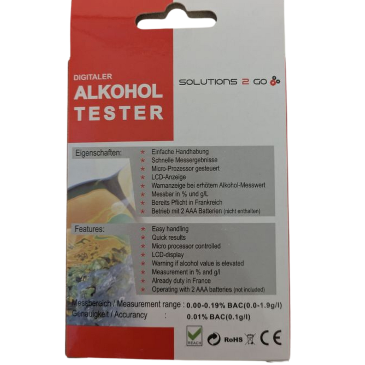 Solutions 2 Go Digitaler Alkoholtester – Kompakt, zuverlässig & einfach zu bedienen