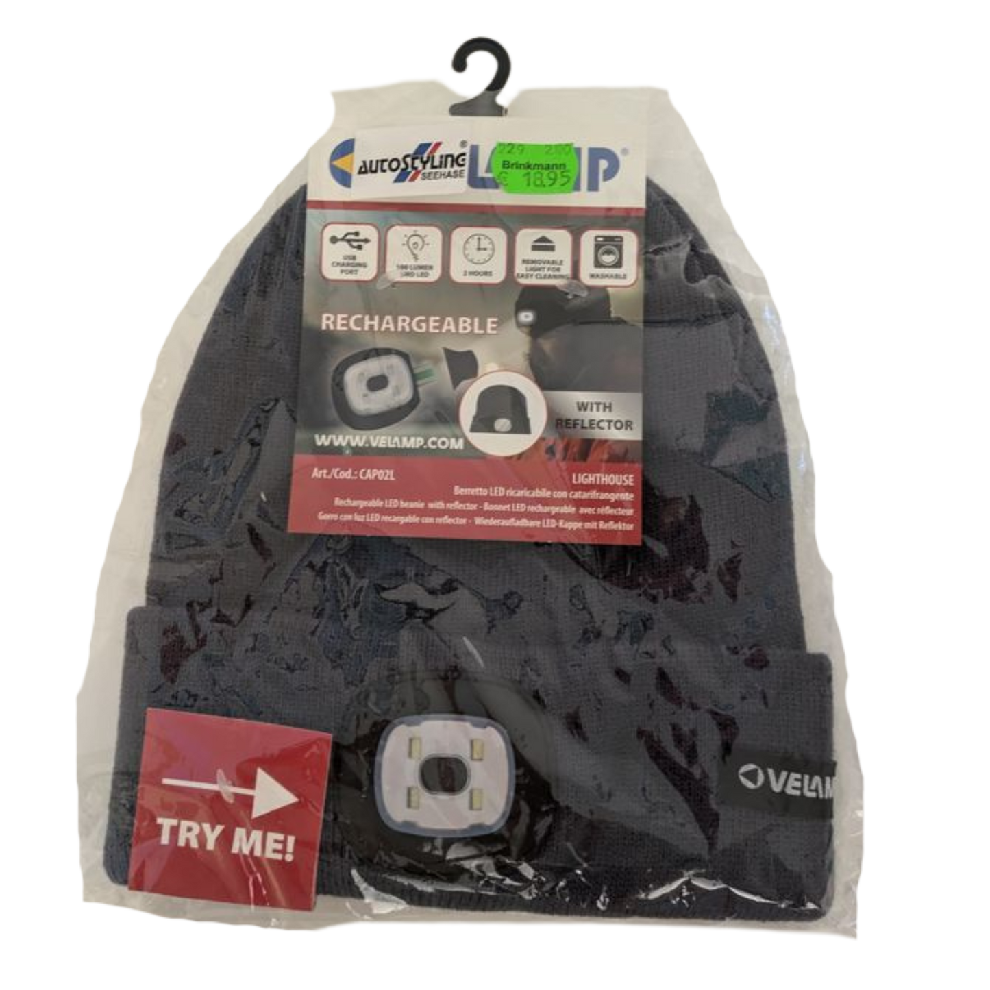 LED-Mütze mit SMD-LED – Wiederaufladbar, Gelb mit Reflektor