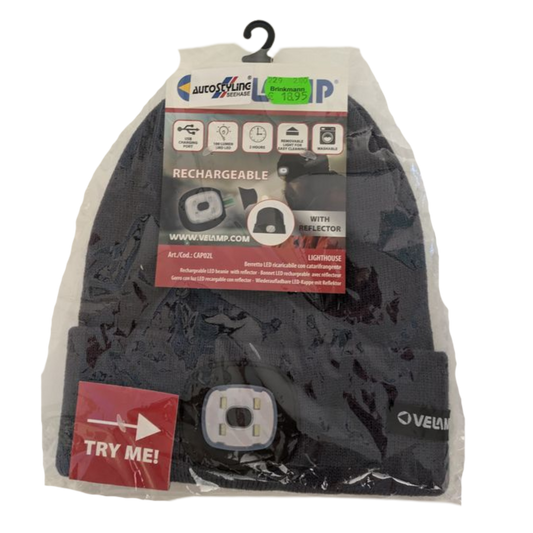 LED-Mütze mit SMD-LED – Wiederaufladbar, Grau mit Reflektor