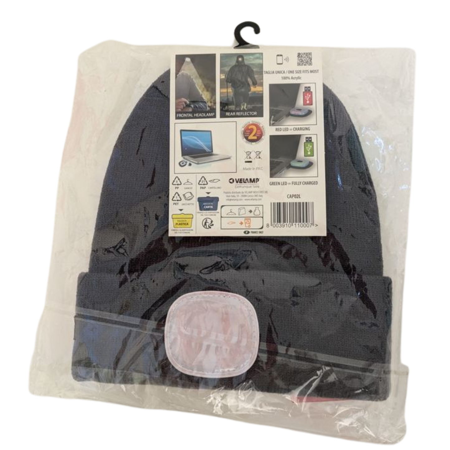 LED-Mütze mit SMD-LED – Wiederaufladbar, Gelb mit Reflektor