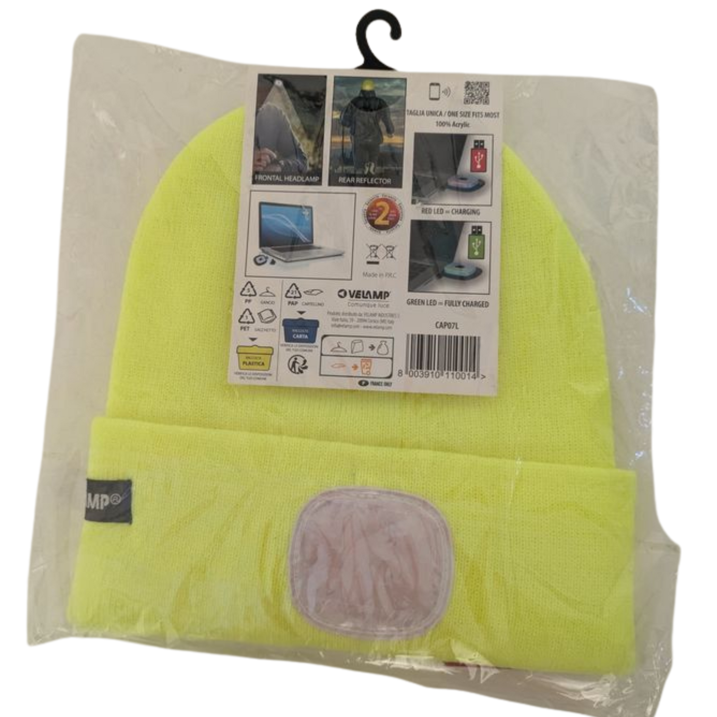 LED-Mütze mit SMD-LED – Wiederaufladbar, Gelb mit Reflektor