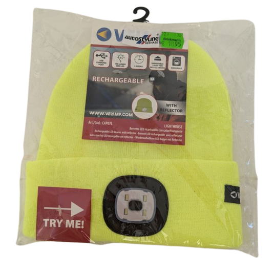 LED-Mütze mit SMD-LED – Wiederaufladbar, Gelb mit Reflektor