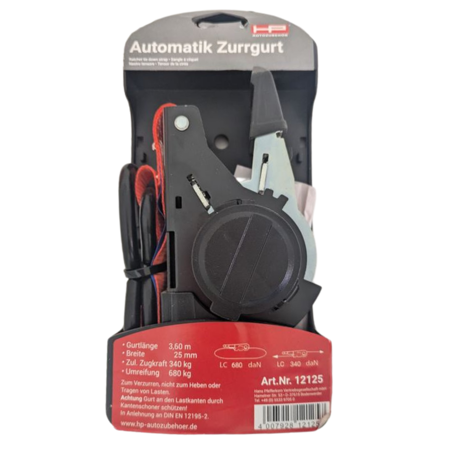 Automatik-Ratschen-Zurrgurt 3,60 m – Rot/Schwarz