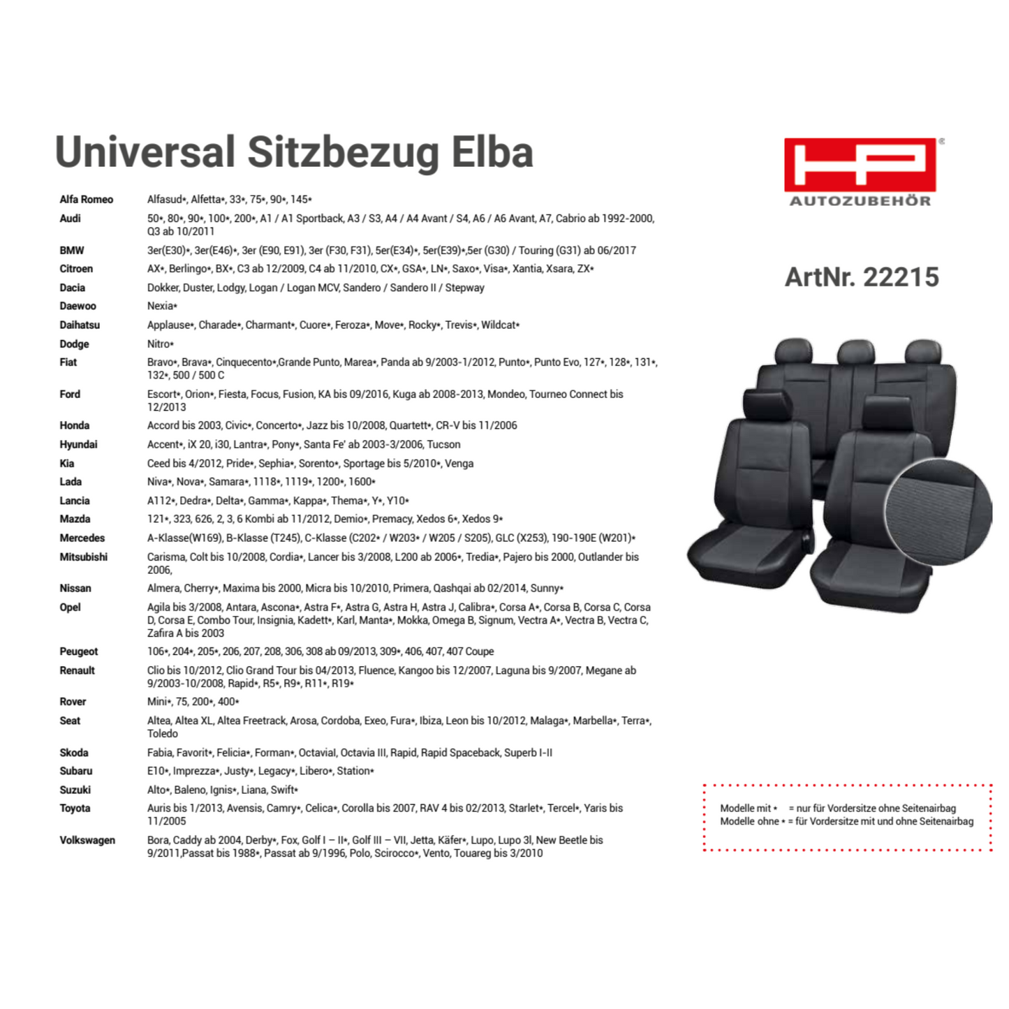 Universal Sitzbezug Elba 15-tlg. – Anthrazit