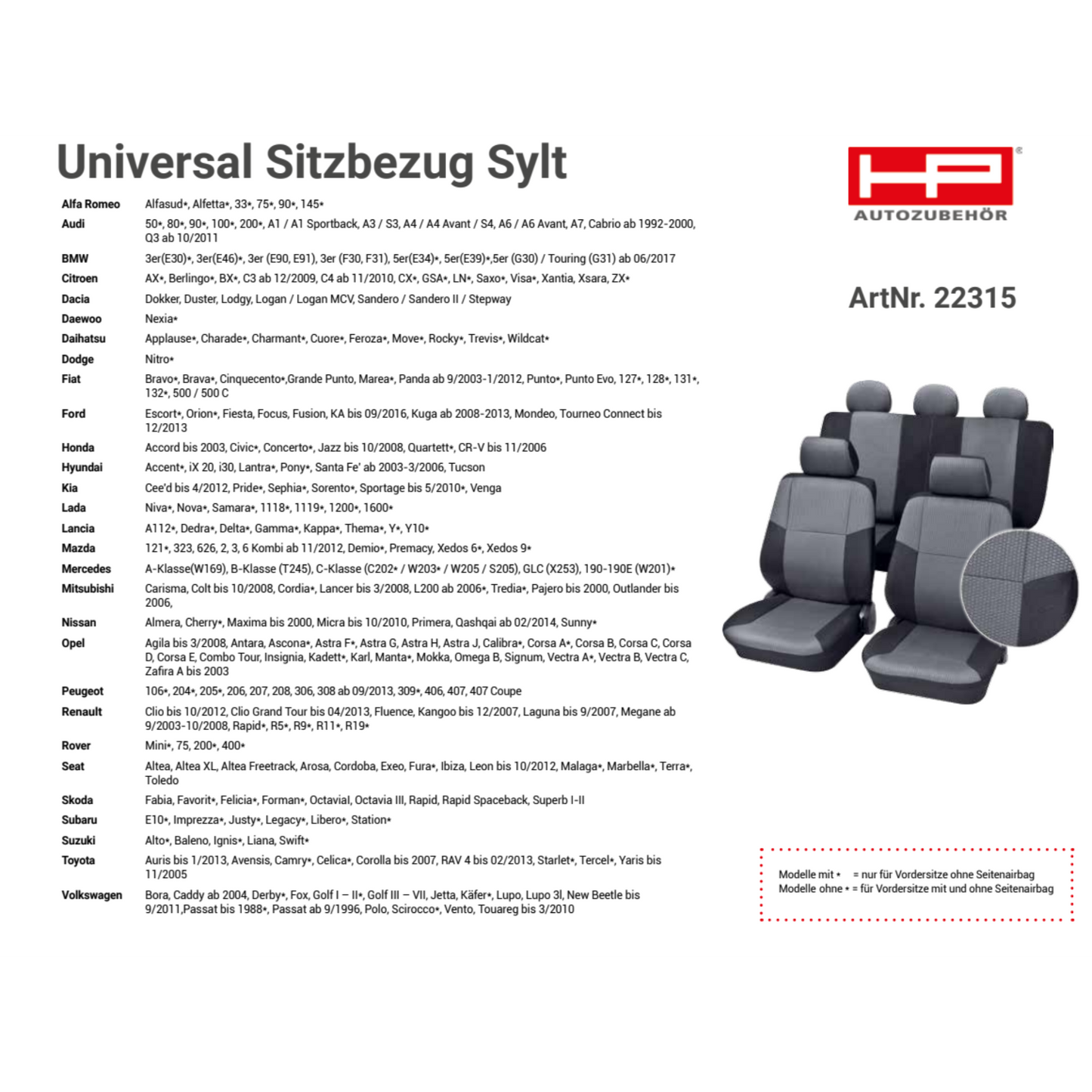 Universal Sitzbezug Sylt 15-tlg. - Schwarz