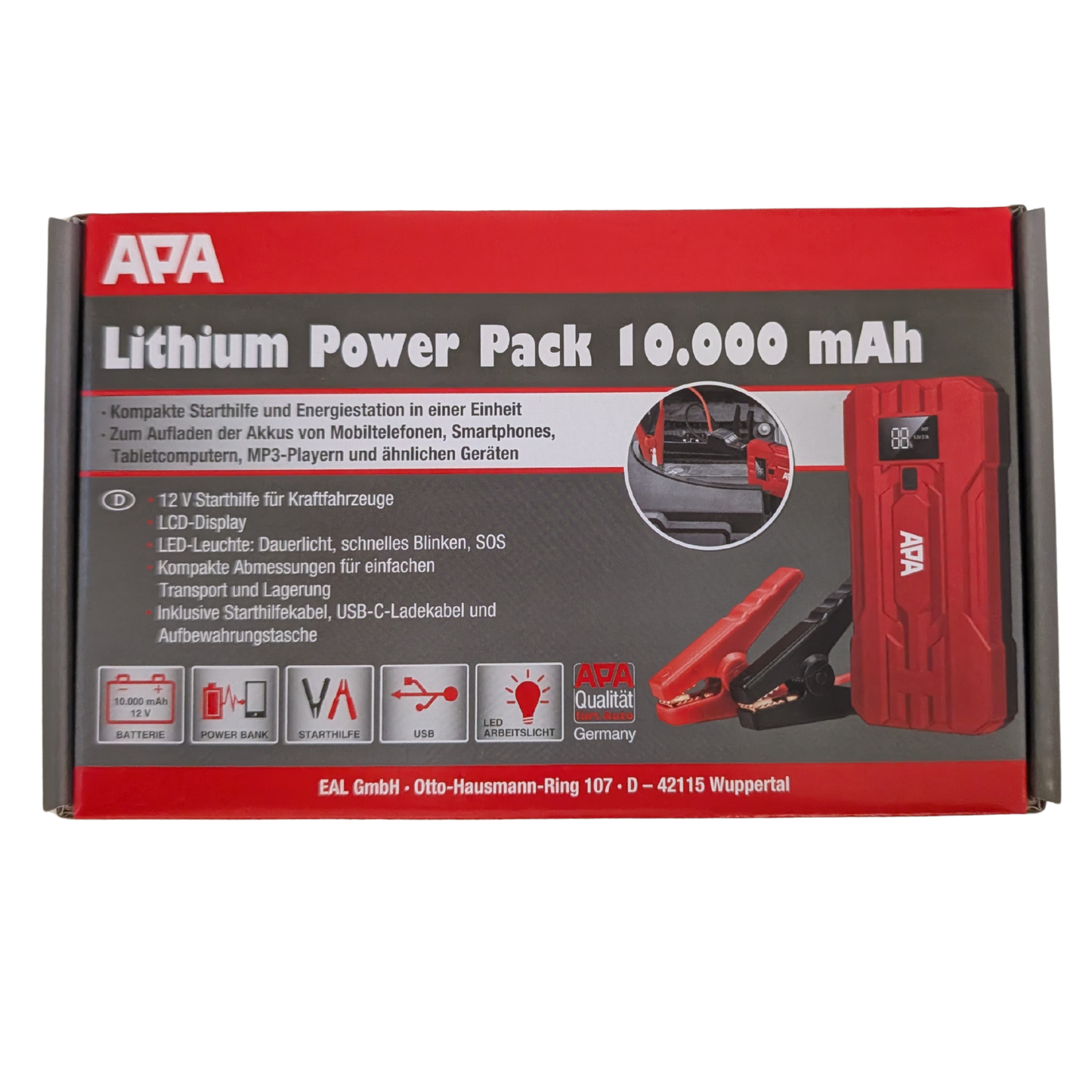 APA Lithium Powerpack 10.000 mAh – Starthilfe & Powerbank in Einem