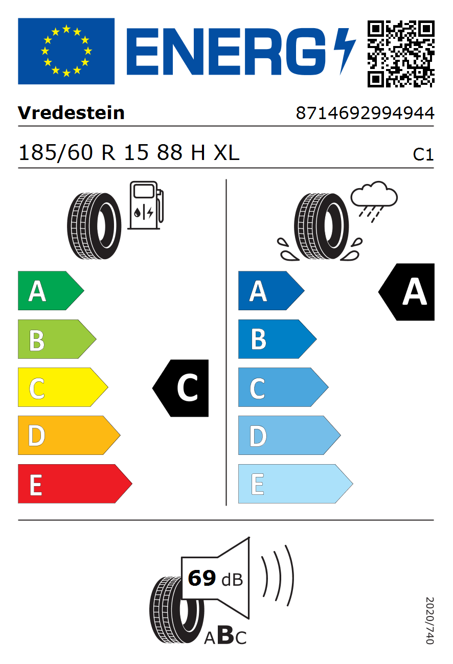 Vredestein Ultrac+ 185/60 R15 88H XL Sommerreifen